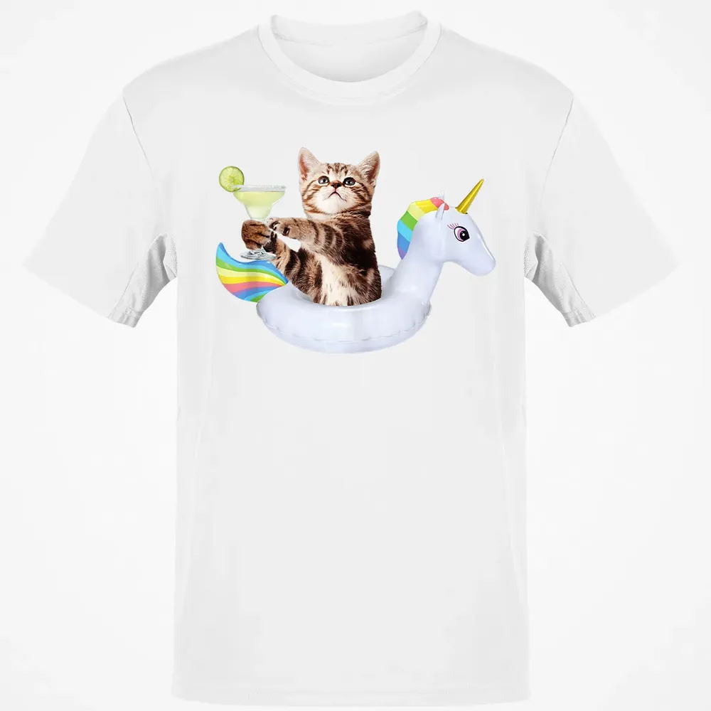 Summer Kitty With Margarita & Unicorn Float Funny Cat Classic Unisex T-Shirt - 13