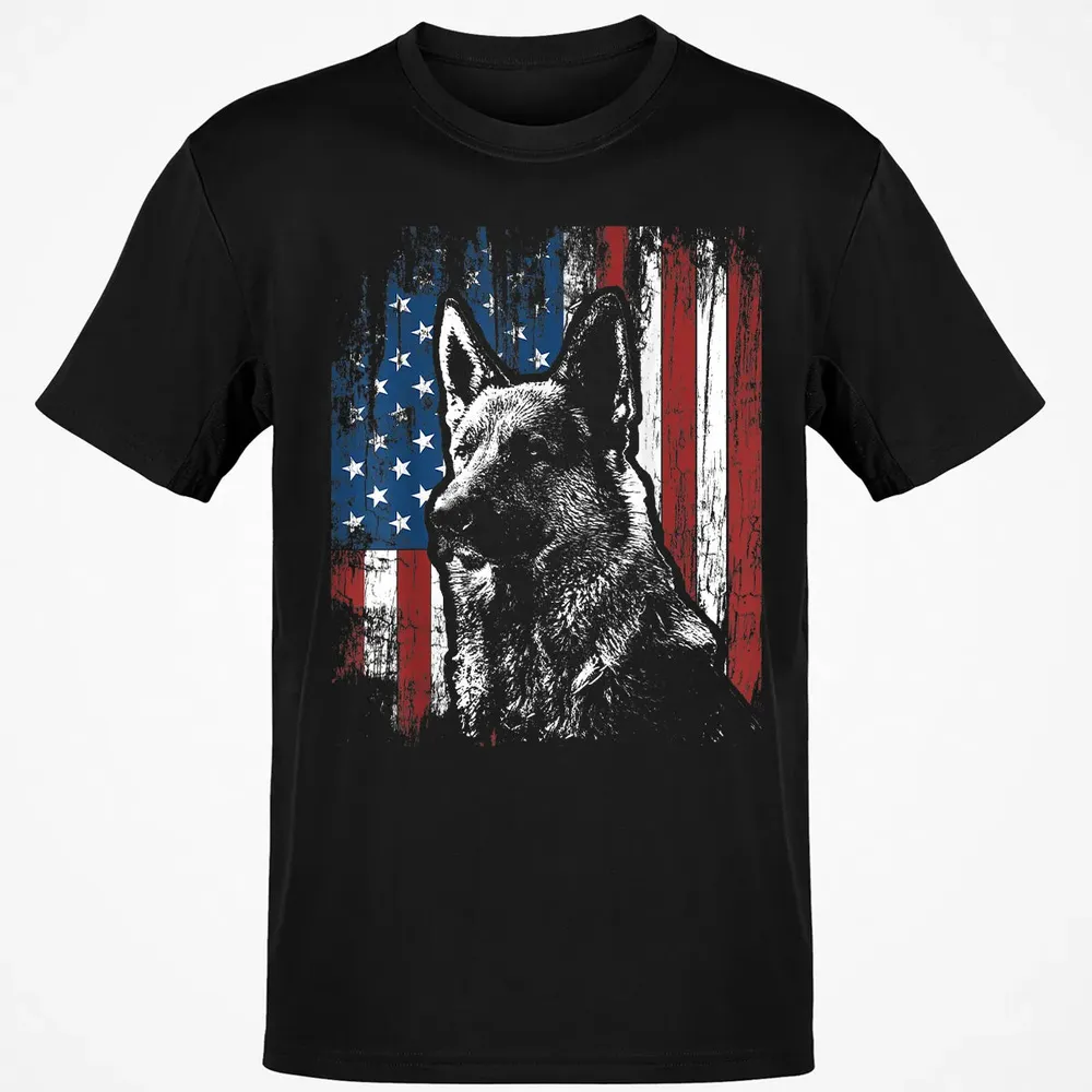Patriotic German Shepherd American Flag Classic Unisex T-Shirt - 2