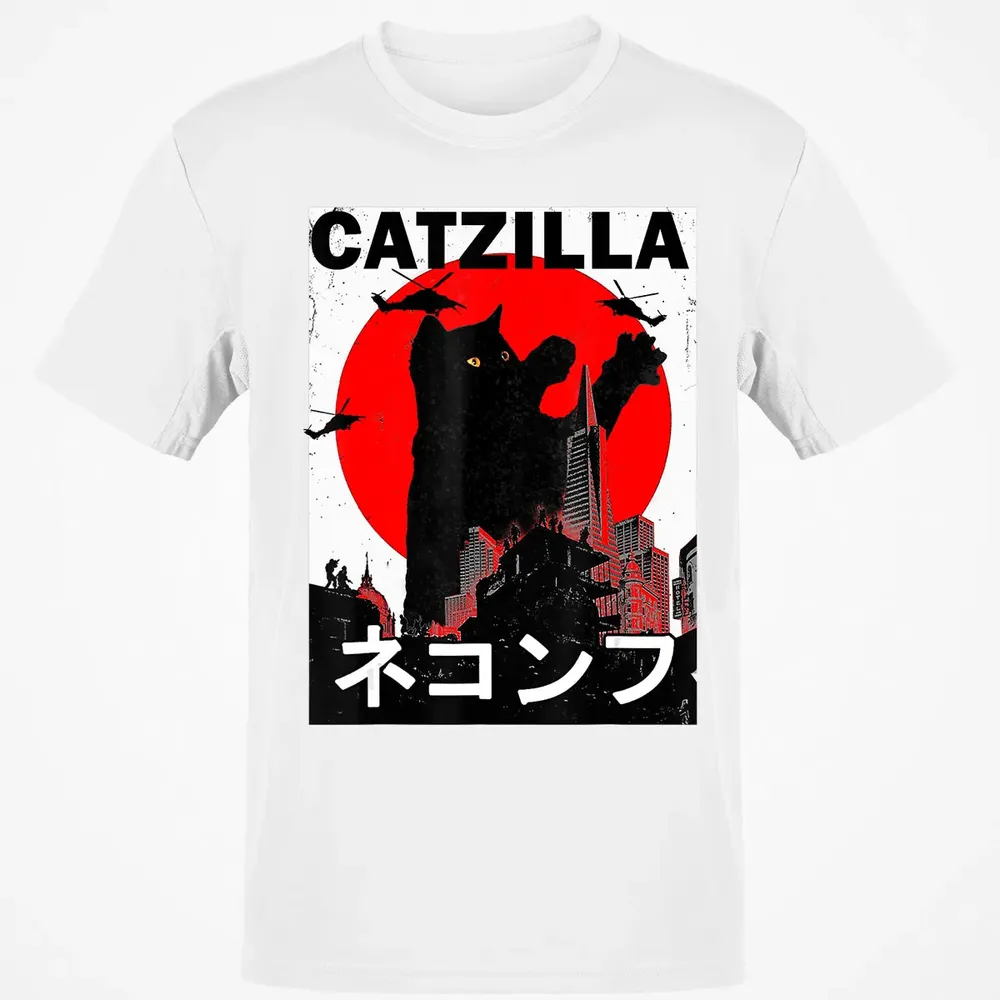 Vintage Catzilla Japanese Sunset Style Cat Kitten Lover Classic Unisex T-Shirt - 13