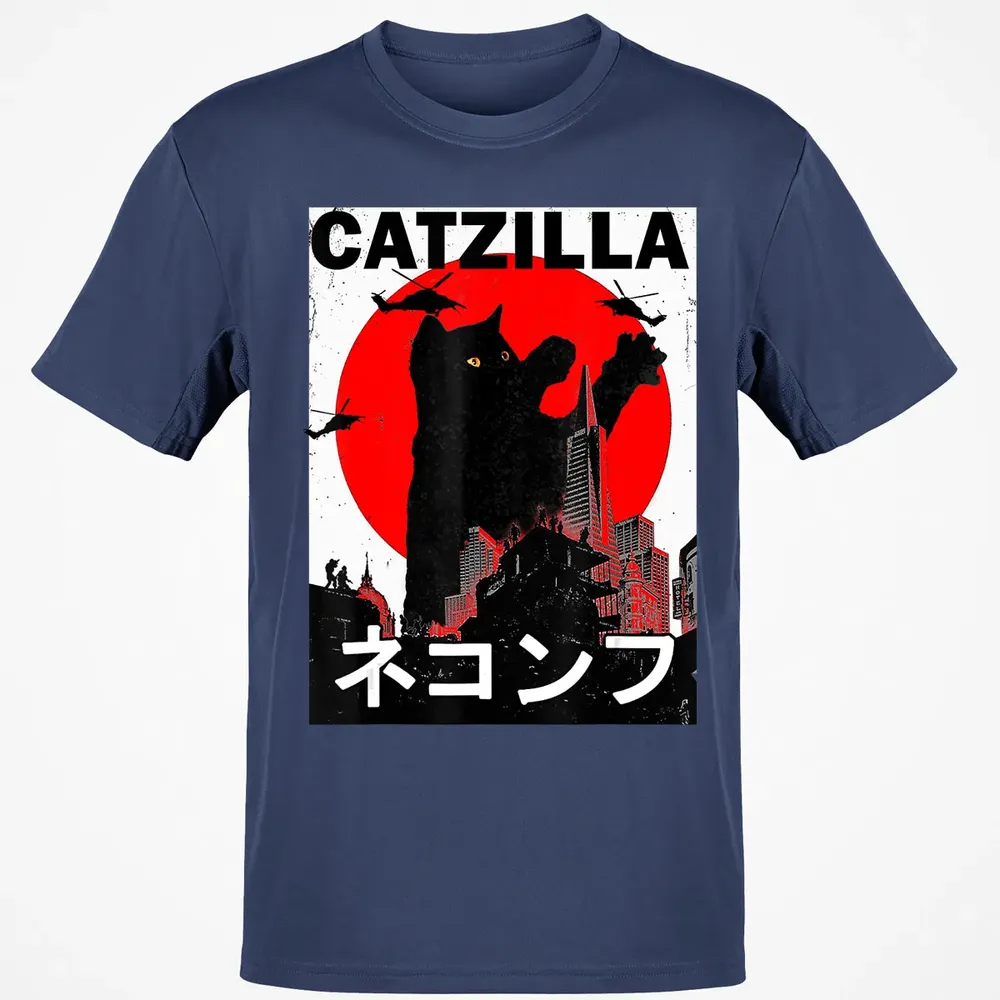Vintage Catzilla Japanese Sunset Style Cat Kitten Lover Classic Unisex T-Shirt - 8