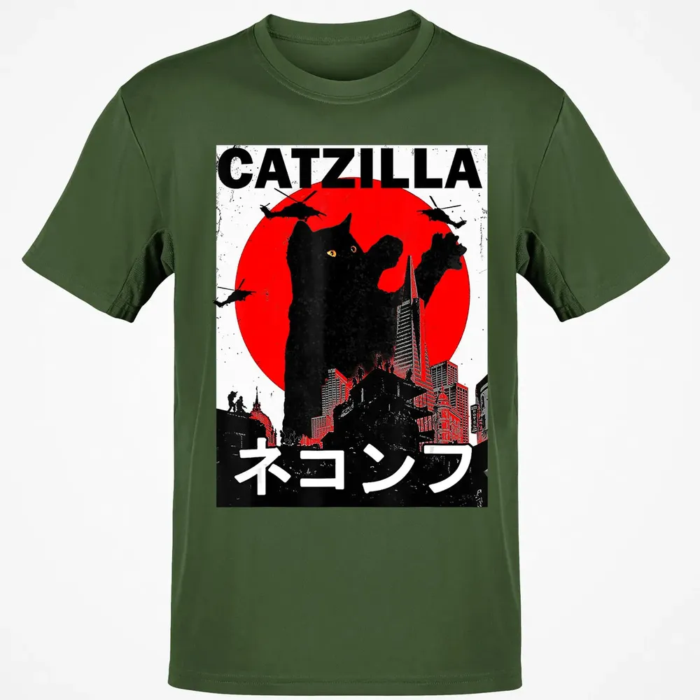 Vintage Catzilla Japanese Sunset Style Cat Kitten Lover Classic Unisex T-Shirt - 7