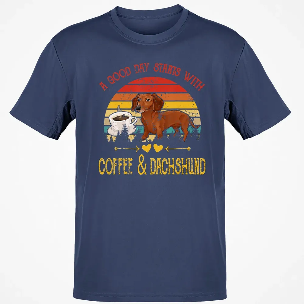 Vintage Retro Good Day With Cofffee And Dachshund Kids Women Classic Unisex T-Shirt - 8