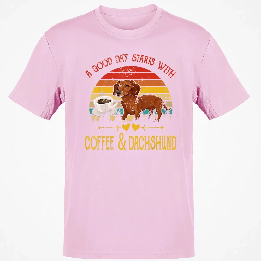 Vintage Retro Good Day With Cofffee And Dachshund Kids Women Classic Unisex T-Shirt - 6
