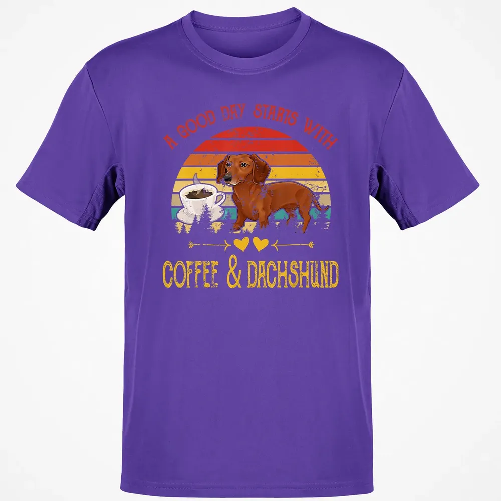 Vintage Retro Good Day With Cofffee And Dachshund Kids Women Classic Unisex T-Shirt - 10