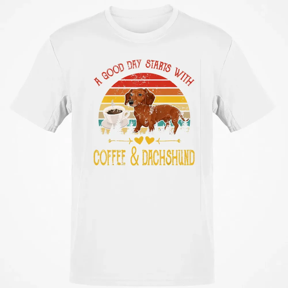 Vintage Retro Good Day With Cofffee And Dachshund Kids Women Classic Unisex T-Shirt - 13