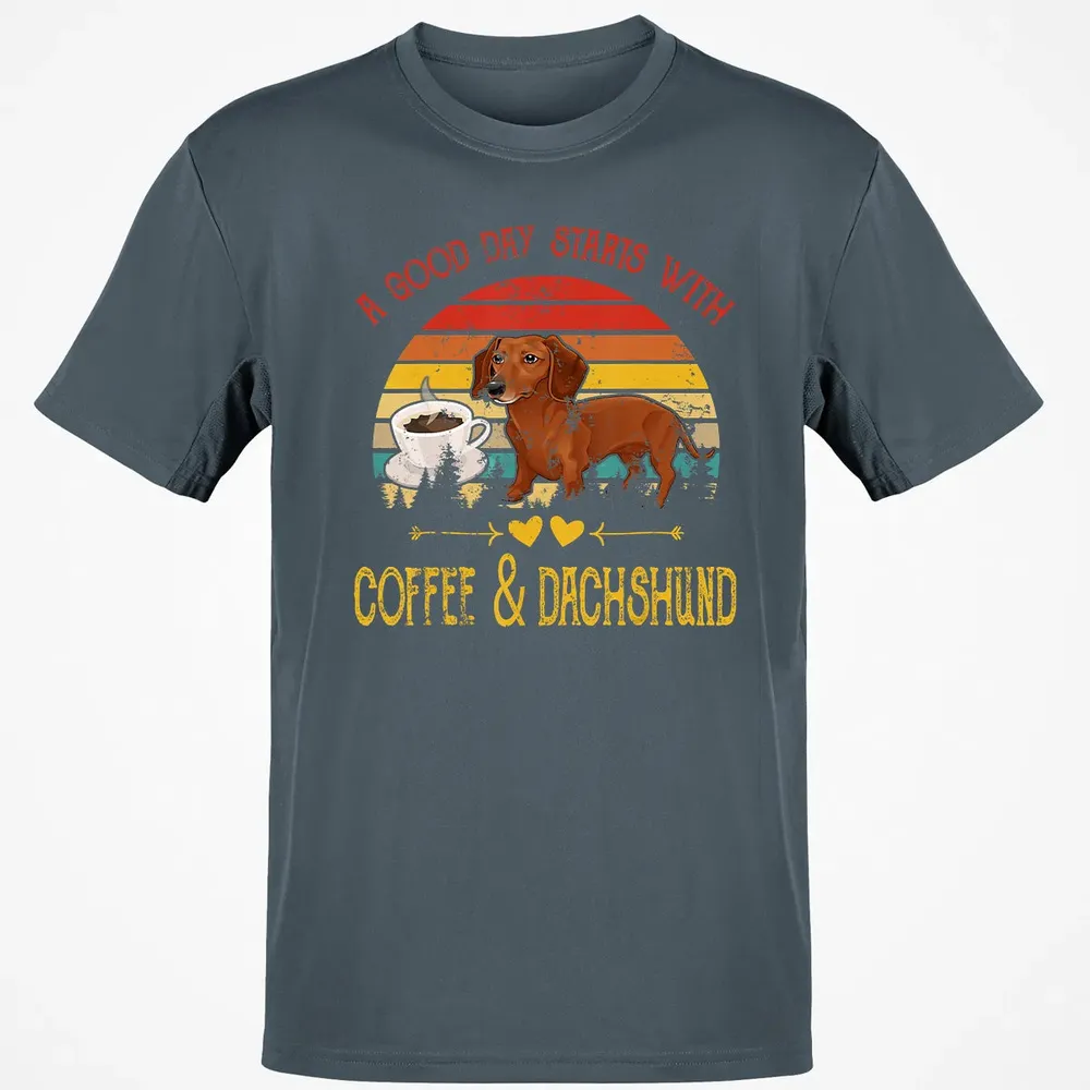 Vintage Retro Good Day With Cofffee And Dachshund Kids Women Classic Unisex T-Shirt - 4