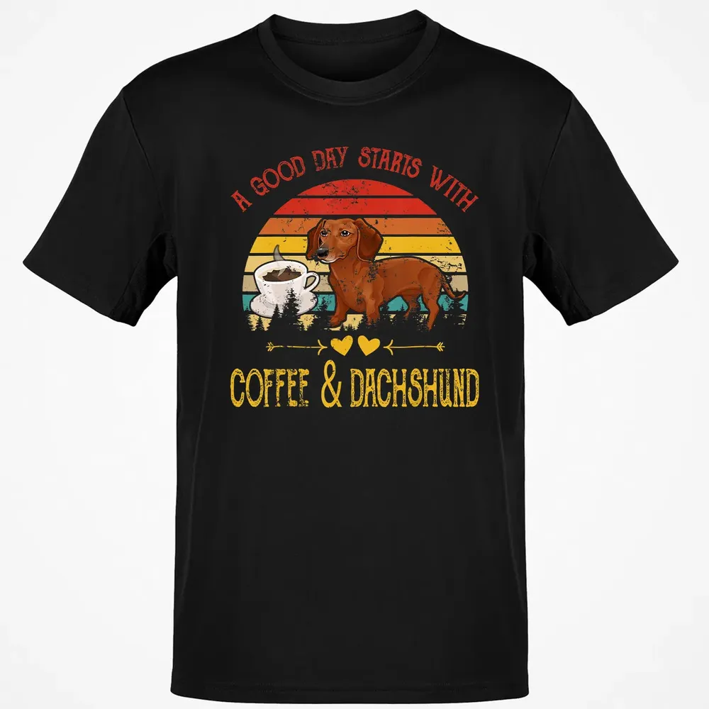 Vintage Retro Good Day With Cofffee And Dachshund Kids Women Classic Unisex T-Shirt - 2