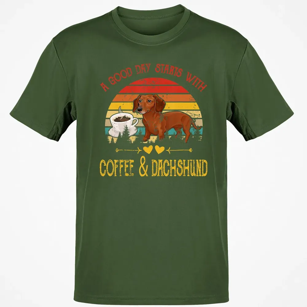 Vintage Retro Good Day With Cofffee And Dachshund Kids Women Classic Unisex T-Shirt - 7