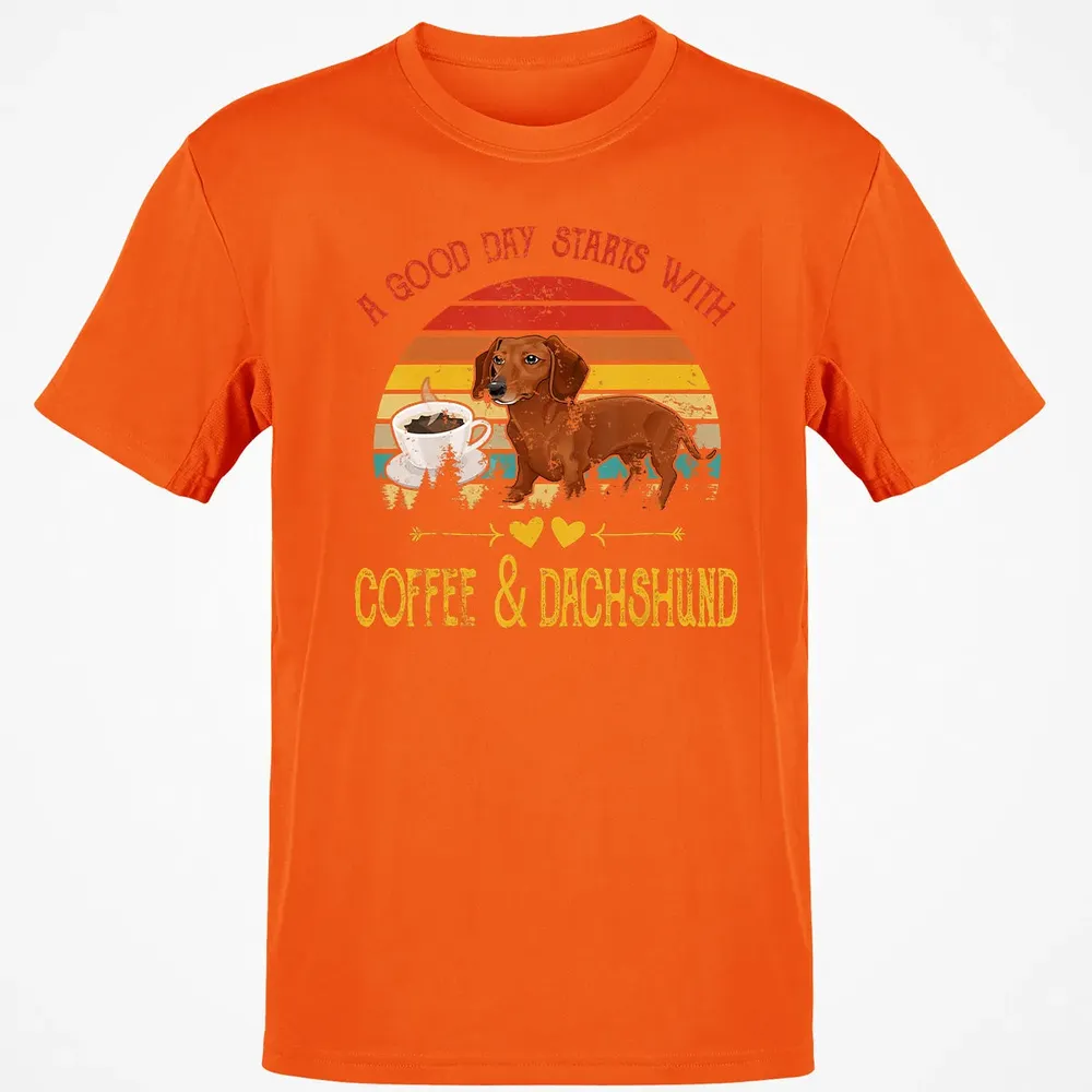 Vintage Retro Good Day With Cofffee And Dachshund Kids Women Classic Unisex T-Shirt - 9