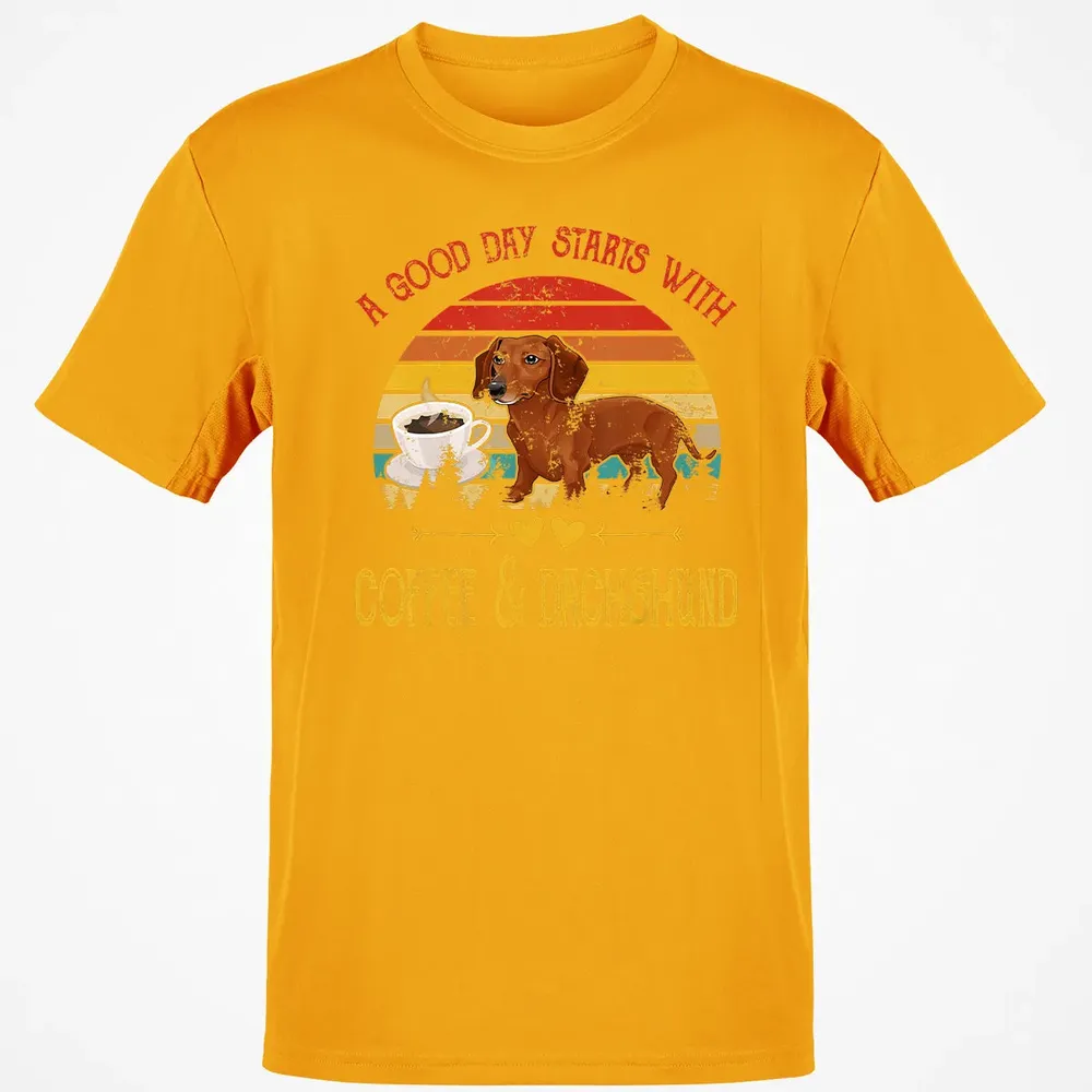Vintage Retro Good Day With Cofffee And Dachshund Kids Women Classic Unisex T-Shirt - 5
