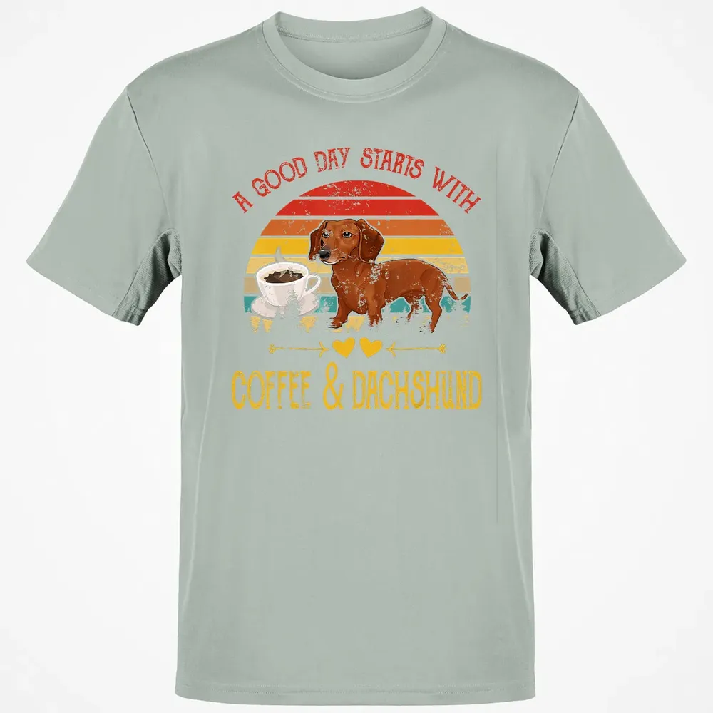 Vintage Retro Good Day With Cofffee And Dachshund Kids Women Classic Unisex T-Shirt - 3