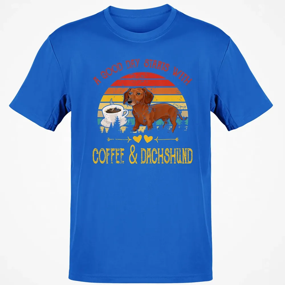 Vintage Retro Good Day With Cofffee And Dachshund Kids Women Classic Unisex T-Shirt - 12