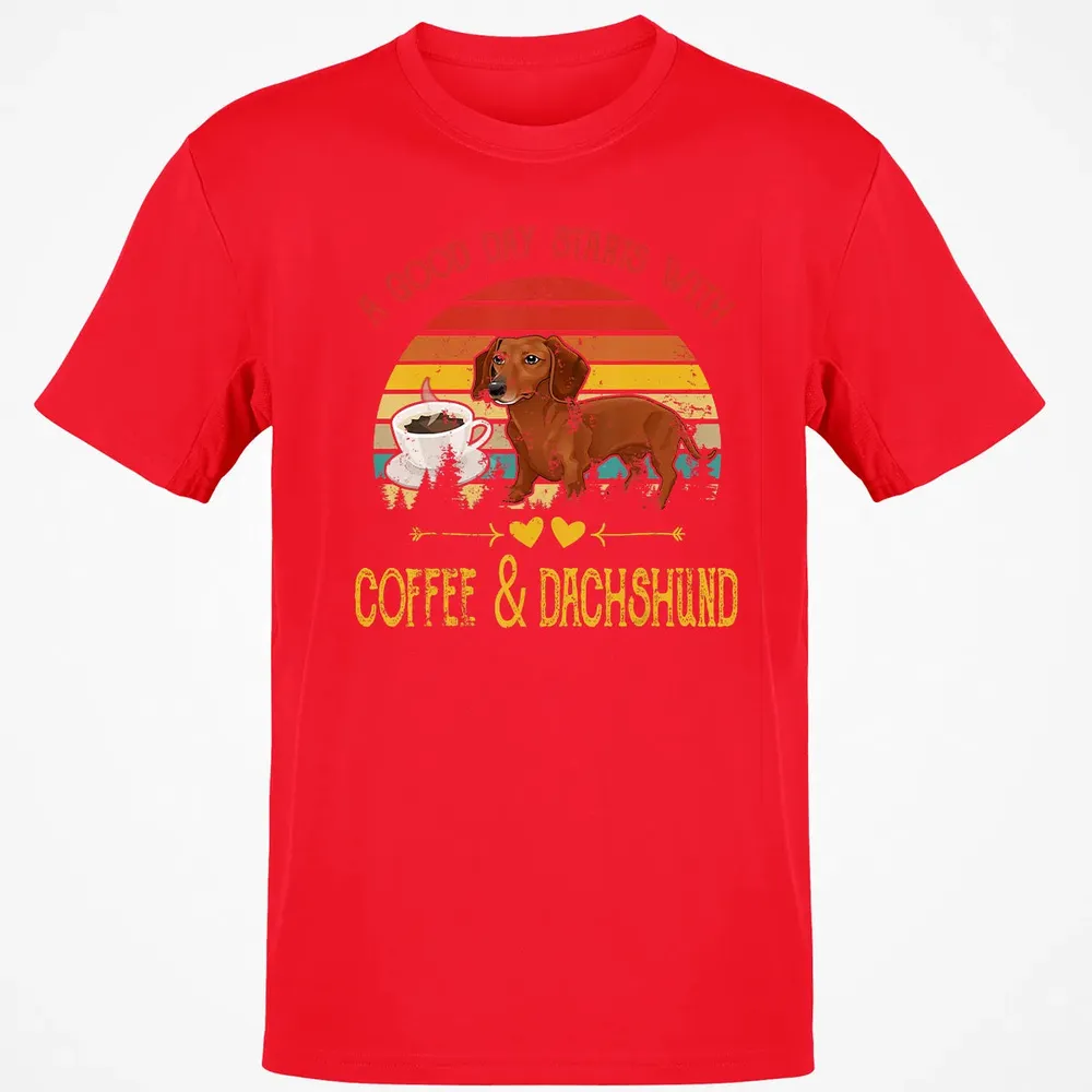 Vintage Retro Good Day With Cofffee And Dachshund Kids Women Classic Unisex T-Shirt - 11