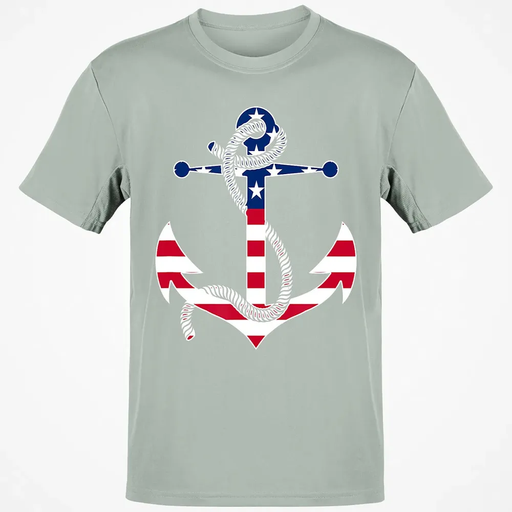American Flag Patriotic Anchor   Memorial Day 4th Of July Classic Unisex T-Shirt - 3
