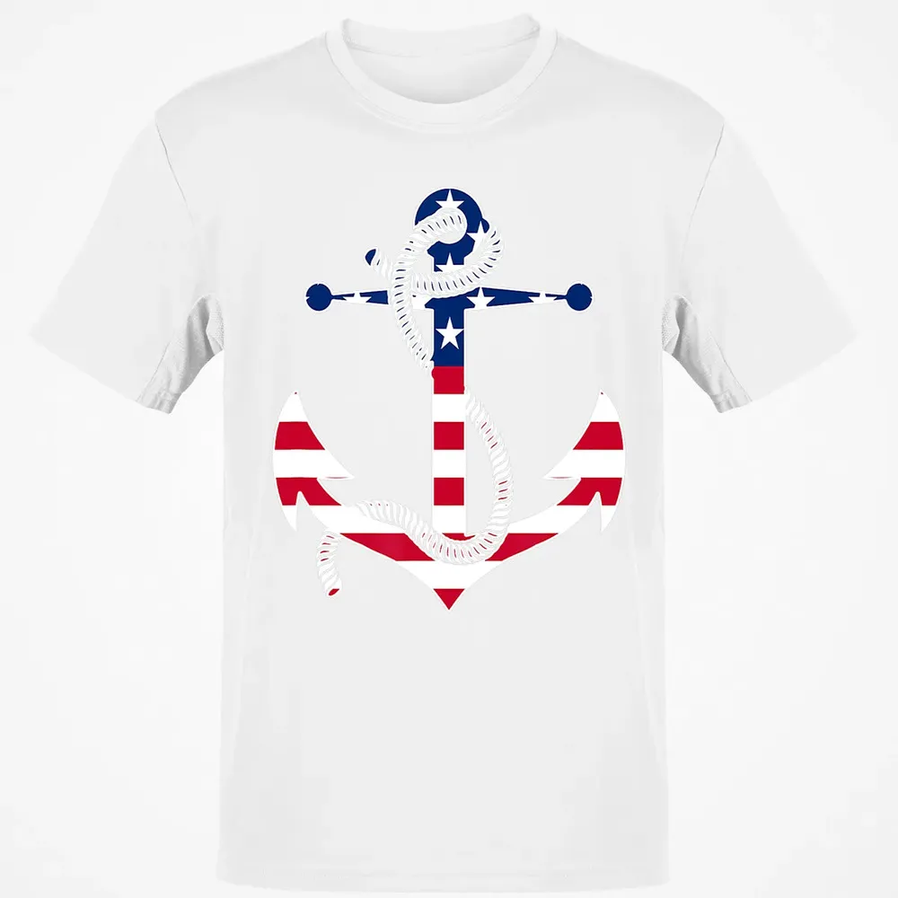 American Flag Patriotic Anchor   Memorial Day 4th Of July Classic Unisex T-Shirt - 13
