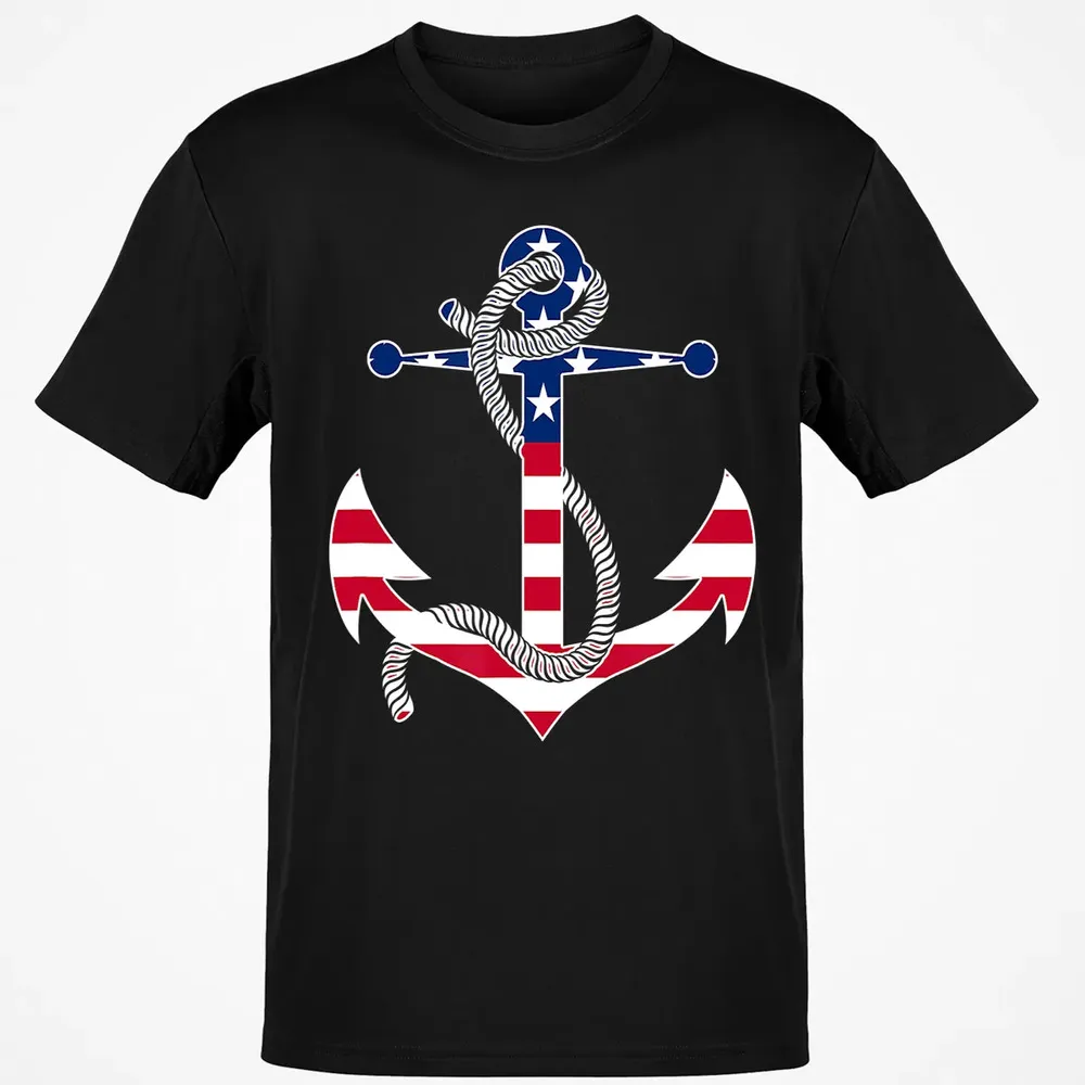American Flag Patriotic Anchor   Memorial Day 4th Of July Classic Unisex T-Shirt - 2