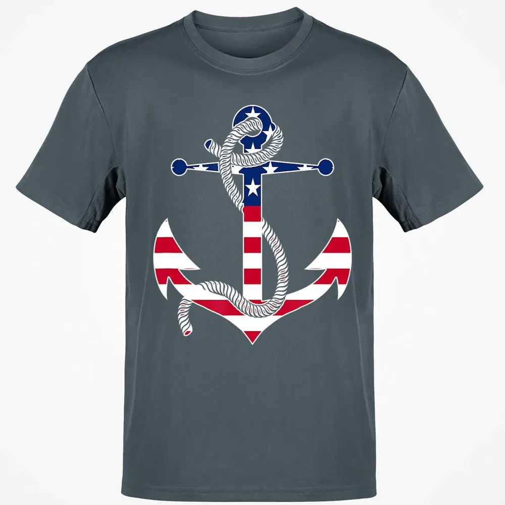 American Flag Patriotic Anchor   Memorial Day 4th Of July Classic Unisex T-Shirt - 4
