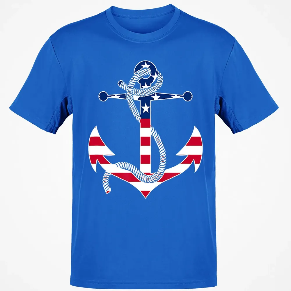 American Flag Patriotic Anchor   Memorial Day 4th Of July Classic Unisex T-Shirt - 12