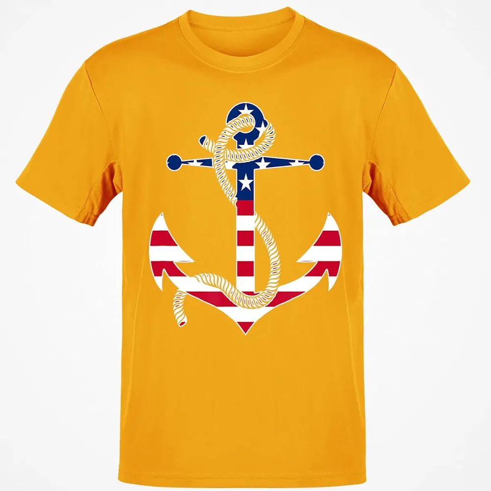 American Flag Patriotic Anchor   Memorial Day 4th Of July Classic Unisex T-Shirt - 5