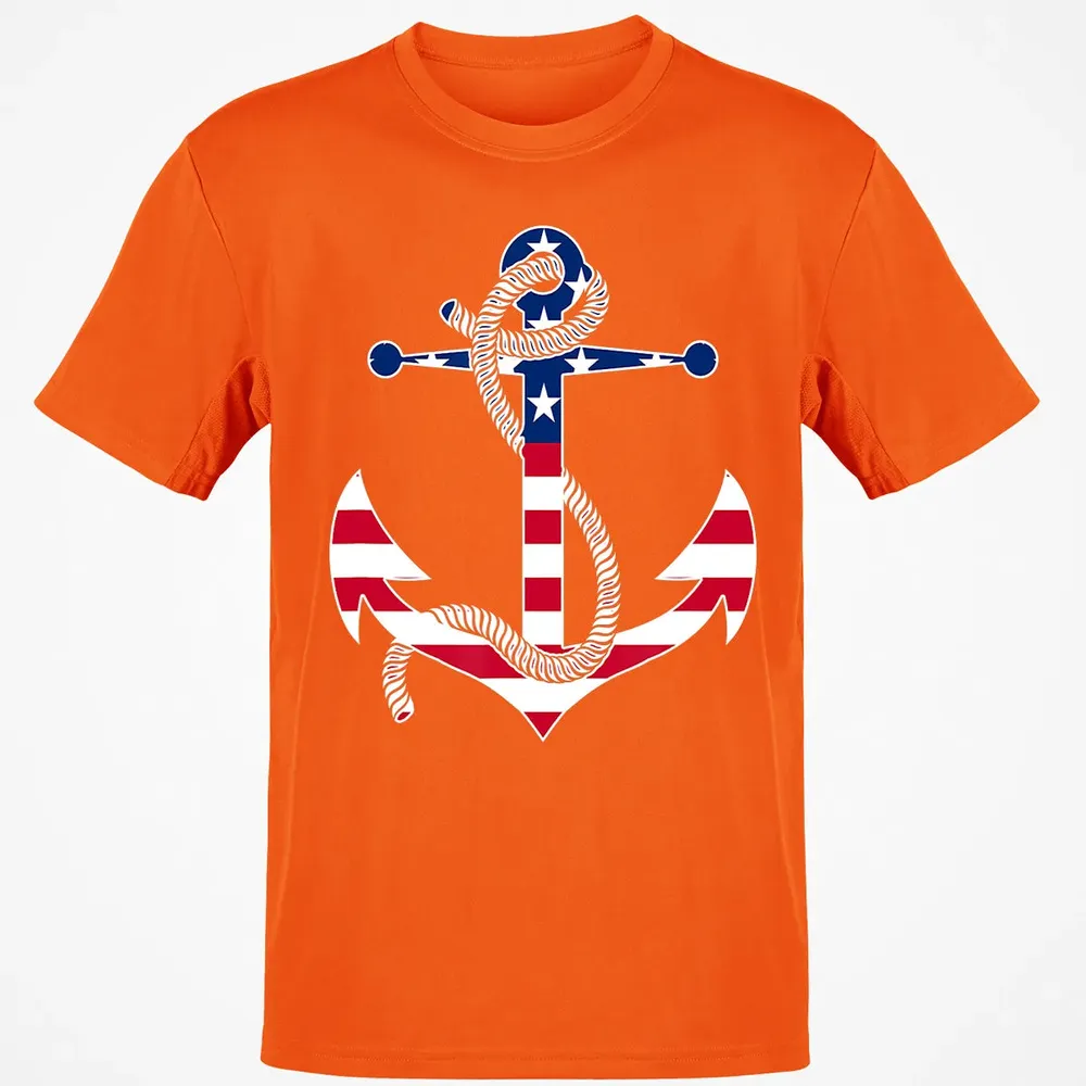 American Flag Patriotic Anchor   Memorial Day 4th Of July Classic Unisex T-Shirt - 9
