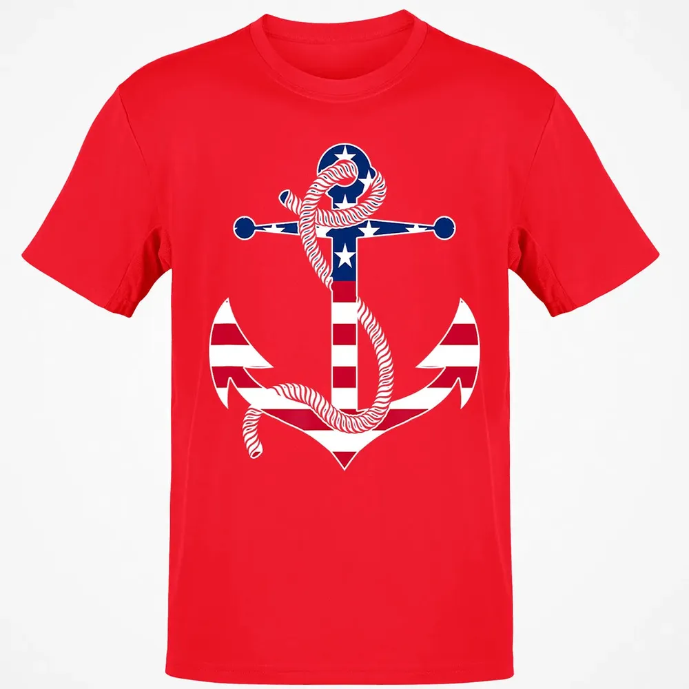 American Flag Patriotic Anchor   Memorial Day 4th Of July Classic Unisex T-Shirt - 11
