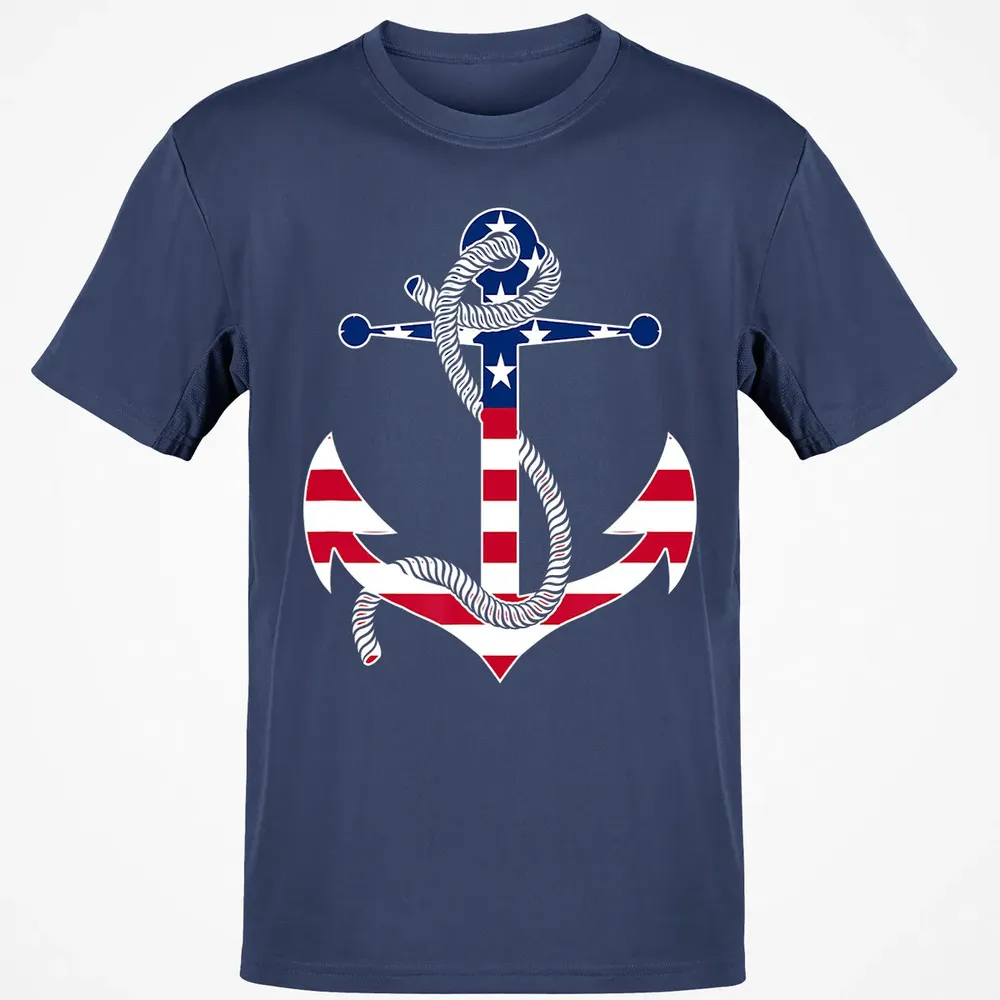 American Flag Patriotic Anchor   Memorial Day 4th Of July Classic Unisex T-Shirt - 8