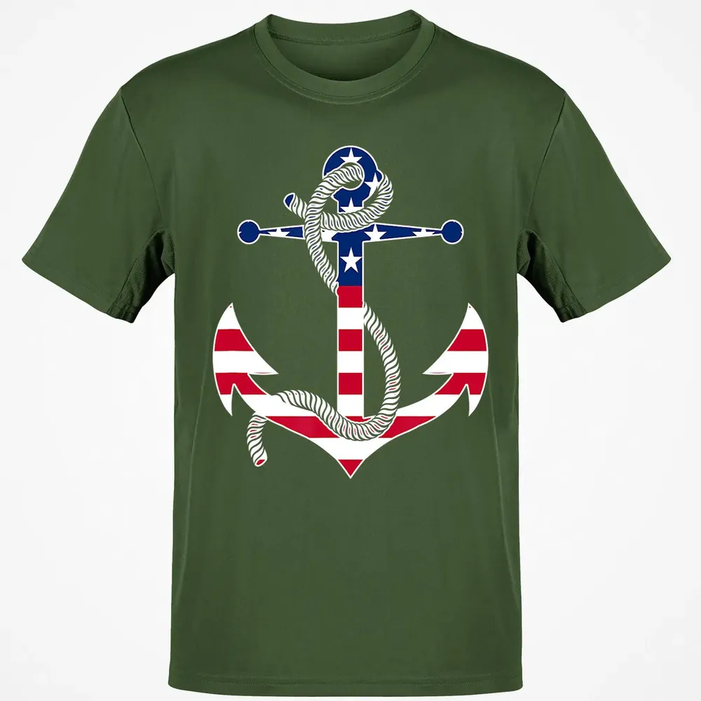 American Flag Patriotic Anchor   Memorial Day 4th Of July Classic Unisex T-Shirt - 7