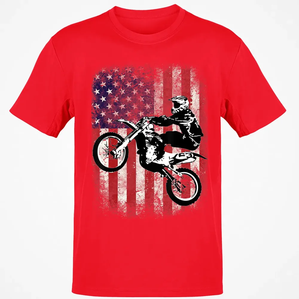 Dirt Bike American Flag Motocross Biker 4th of July Classic Unisex T-Shirt - 11