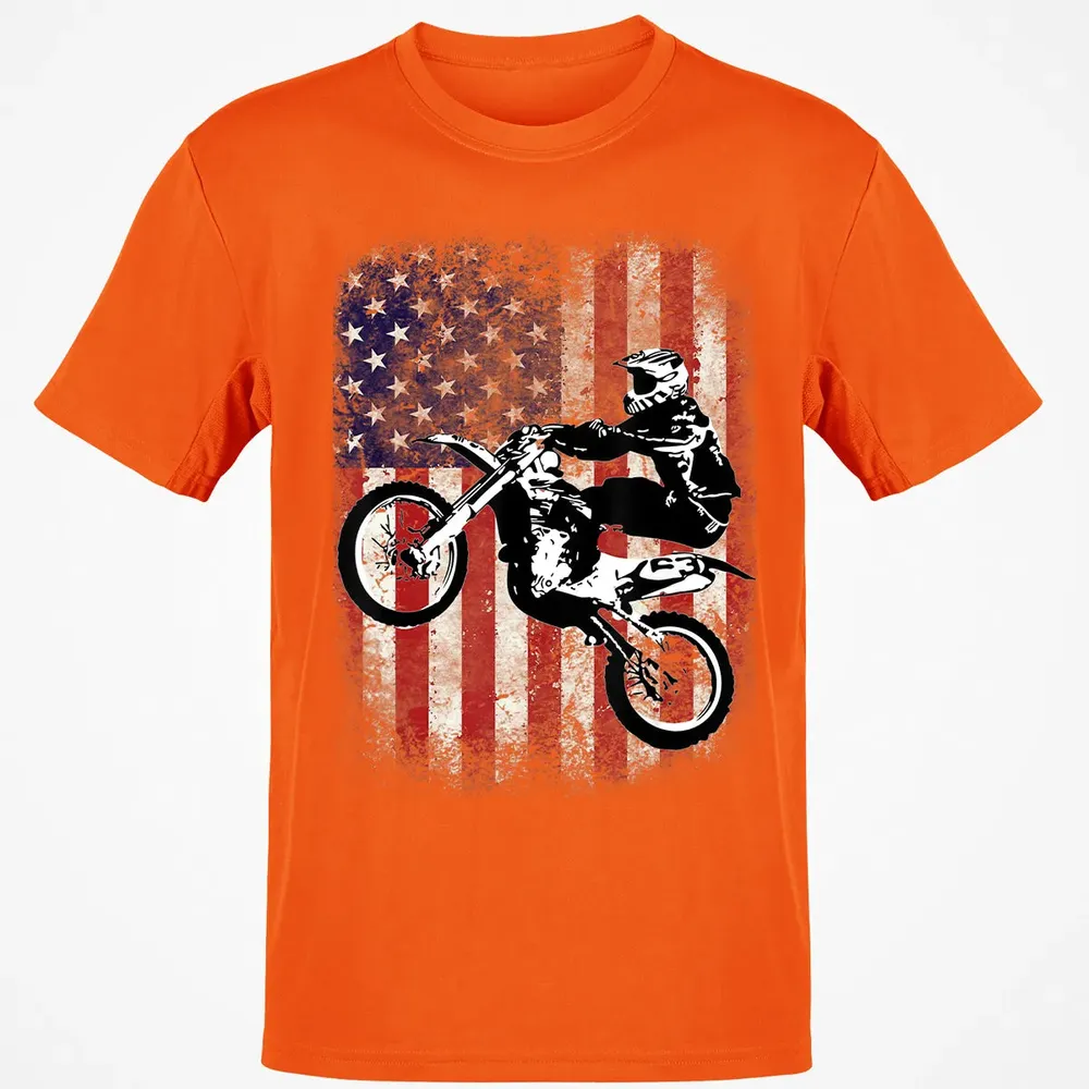 Dirt Bike American Flag Motocross Biker 4th of July Classic Unisex T-Shirt - 9