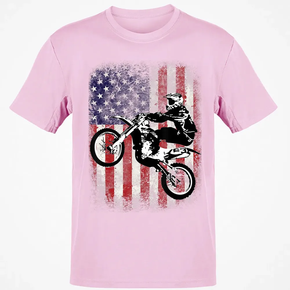 Dirt Bike American Flag Motocross Biker 4th of July Classic Unisex T-Shirt - 6