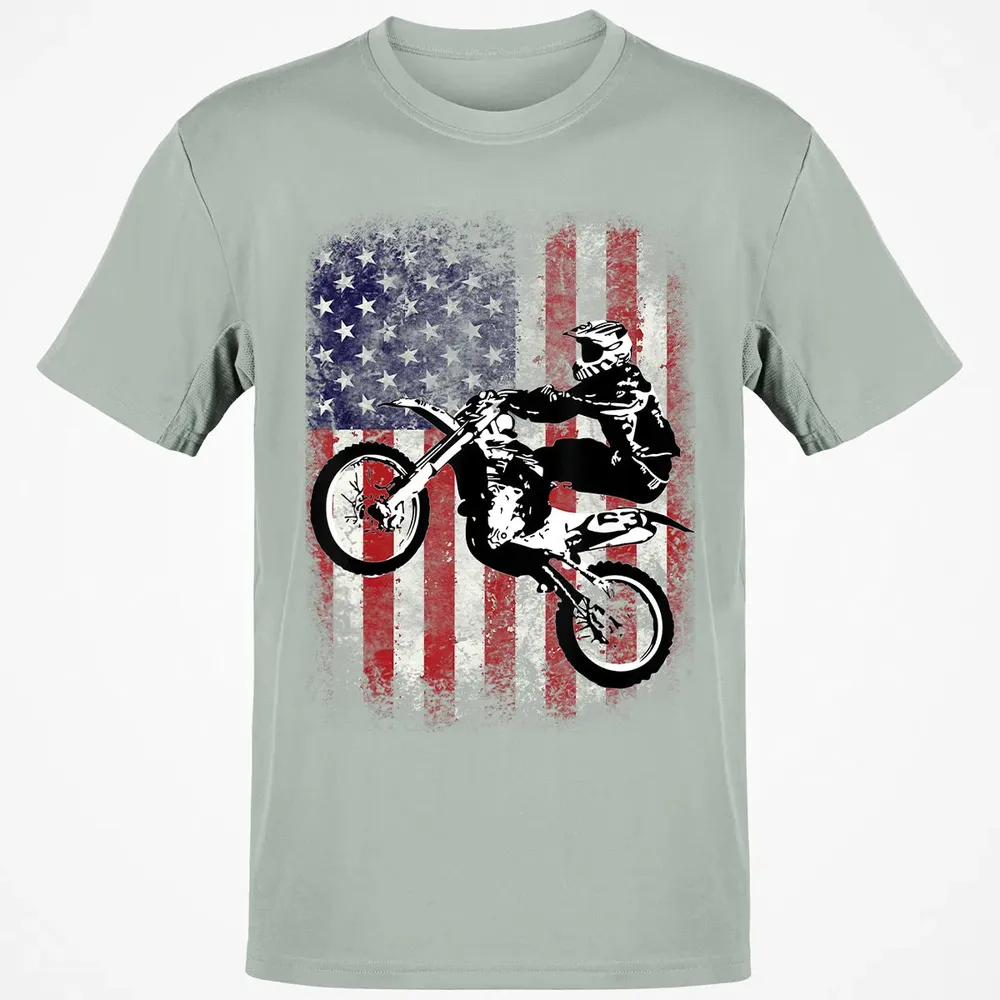Dirt Bike American Flag Motocross Biker 4th of July Classic Unisex T-Shirt - 3