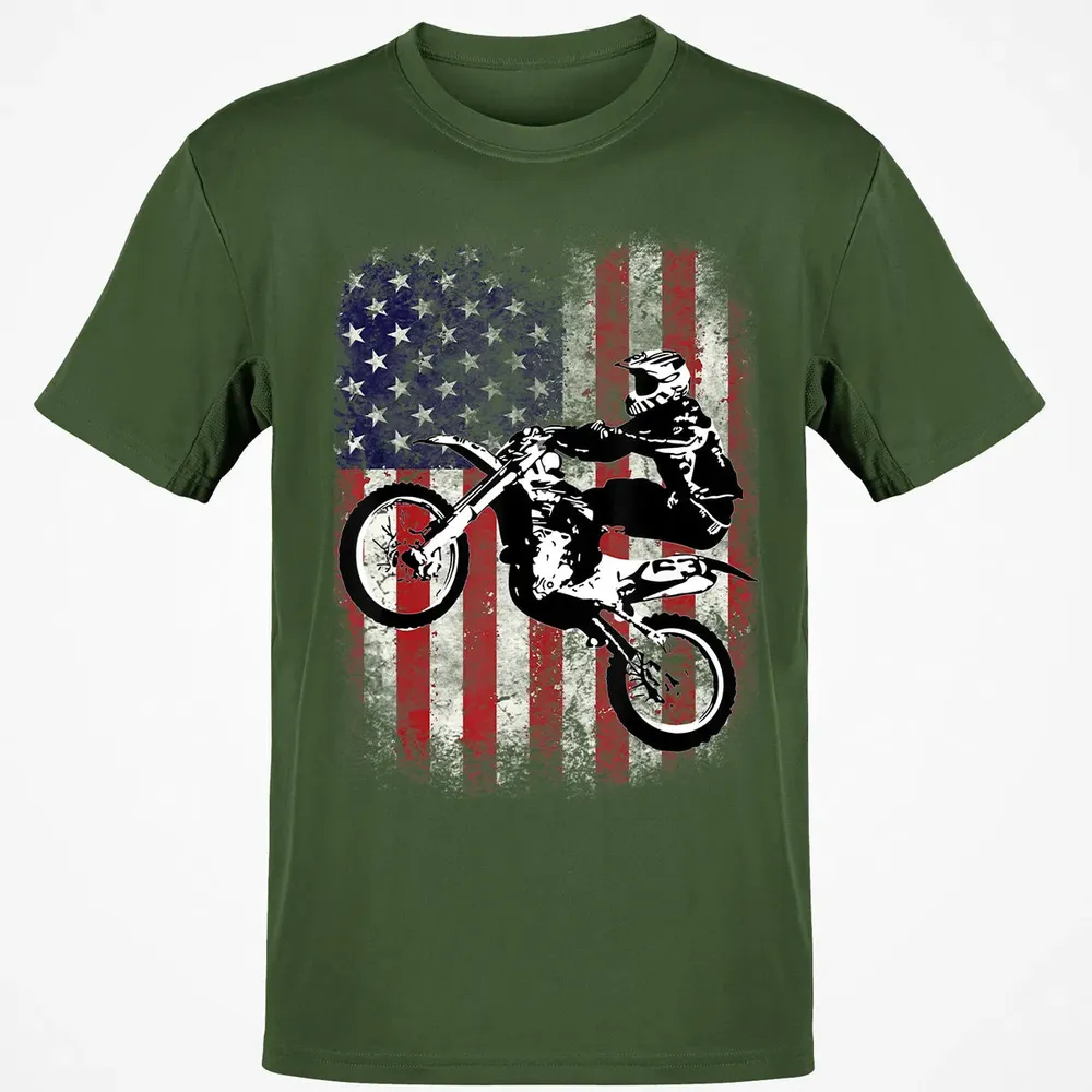 Dirt Bike American Flag Motocross Biker 4th of July Classic Unisex T-Shirt - 7