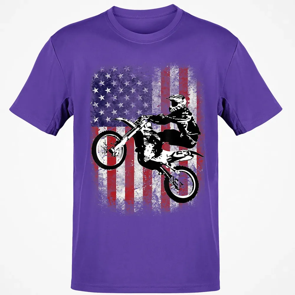 Dirt Bike American Flag Motocross Biker 4th of July Classic Unisex T-Shirt - 10