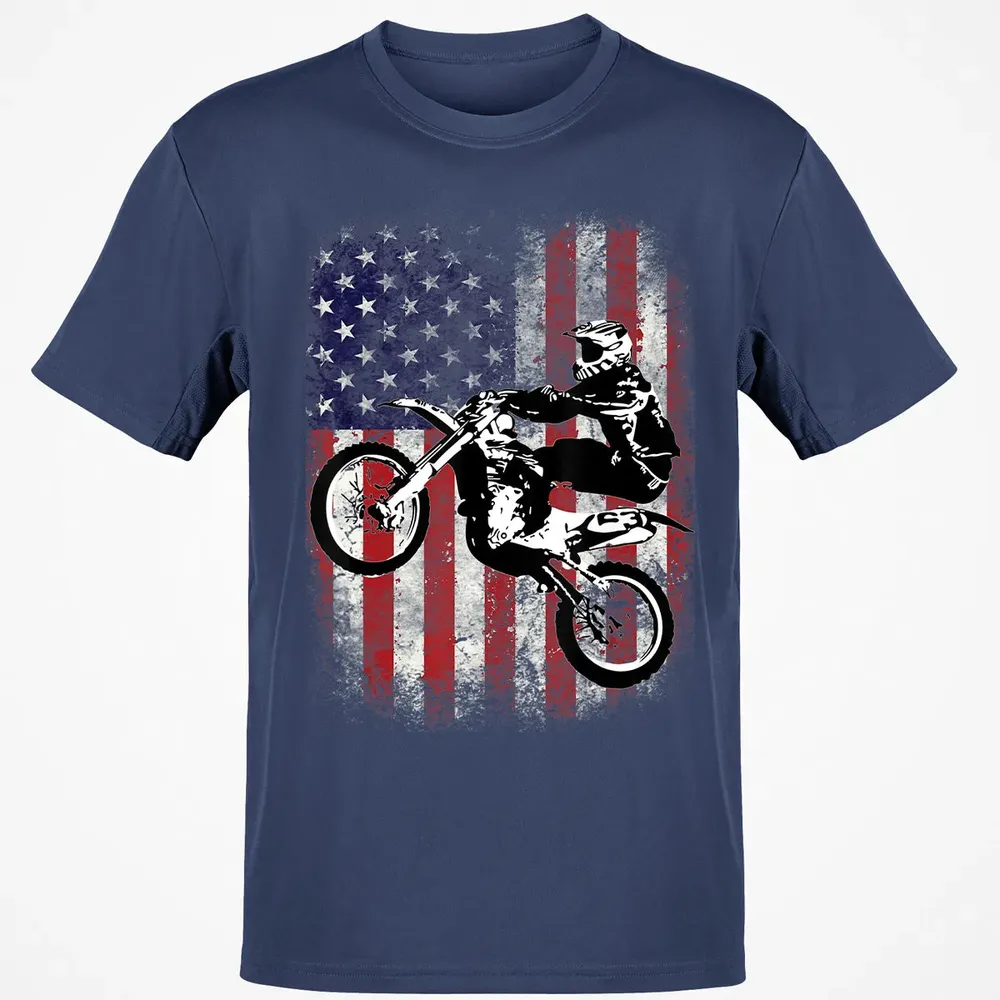 Dirt Bike American Flag Motocross Biker 4th of July Classic Unisex T-Shirt - 8
