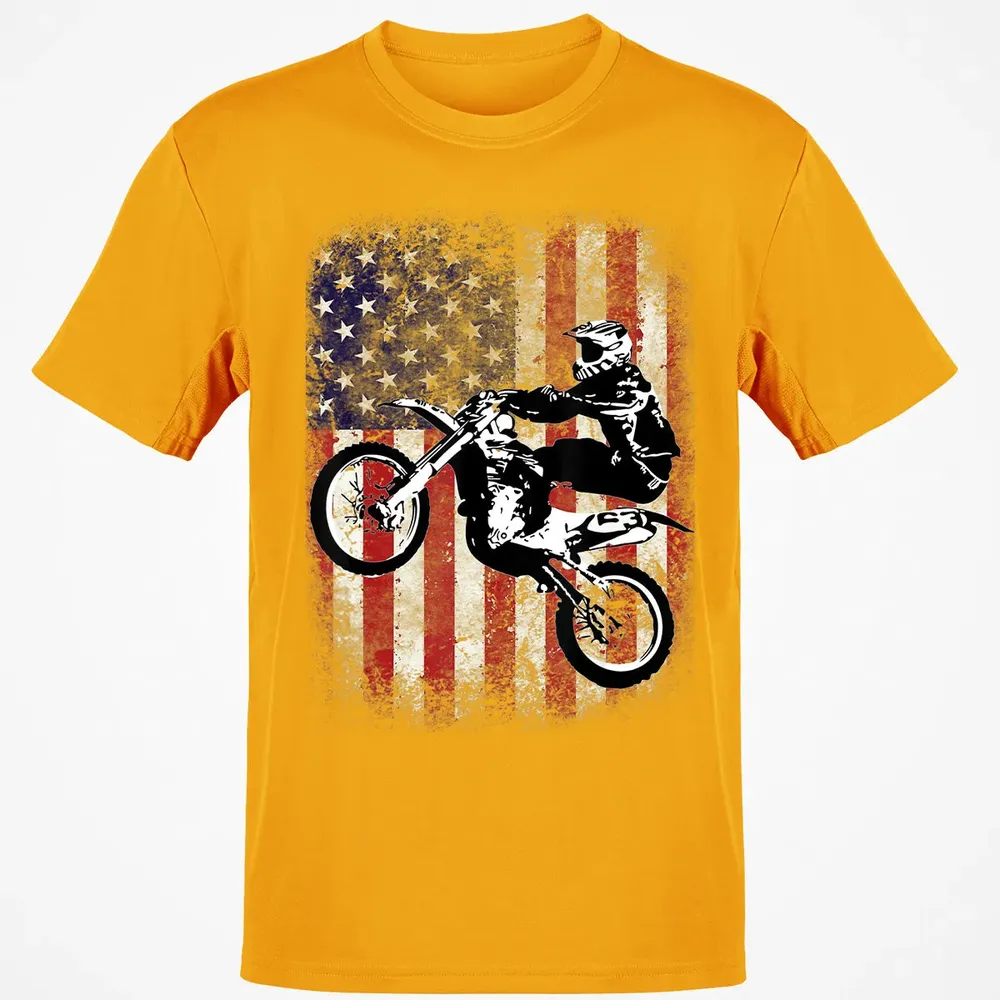 Dirt Bike American Flag Motocross Biker 4th of July Classic Unisex T-Shirt - 5