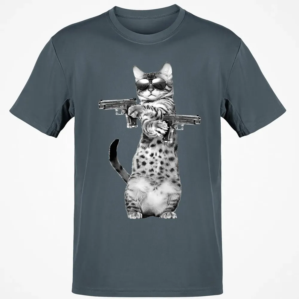 Kitty With Gun Funny Cat Classic Unisex T-Shirt - 4