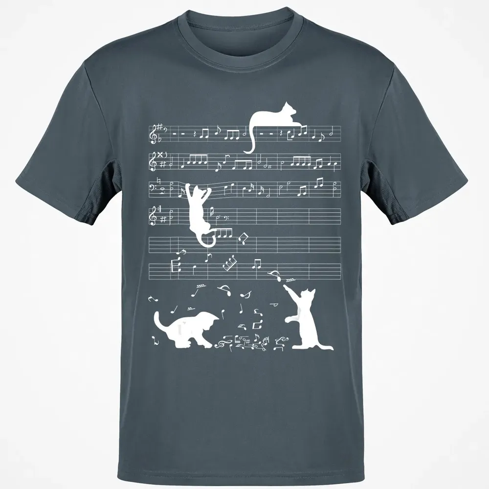 Cute Cat Kitty Playing Music Clef Piano Musician Art Classic Unisex T-Shirt - 4