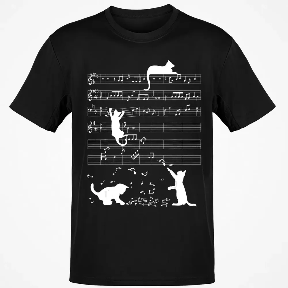Cute Cat Kitty Playing Music Clef Piano Musician Art Classic Unisex T-Shirt - 2