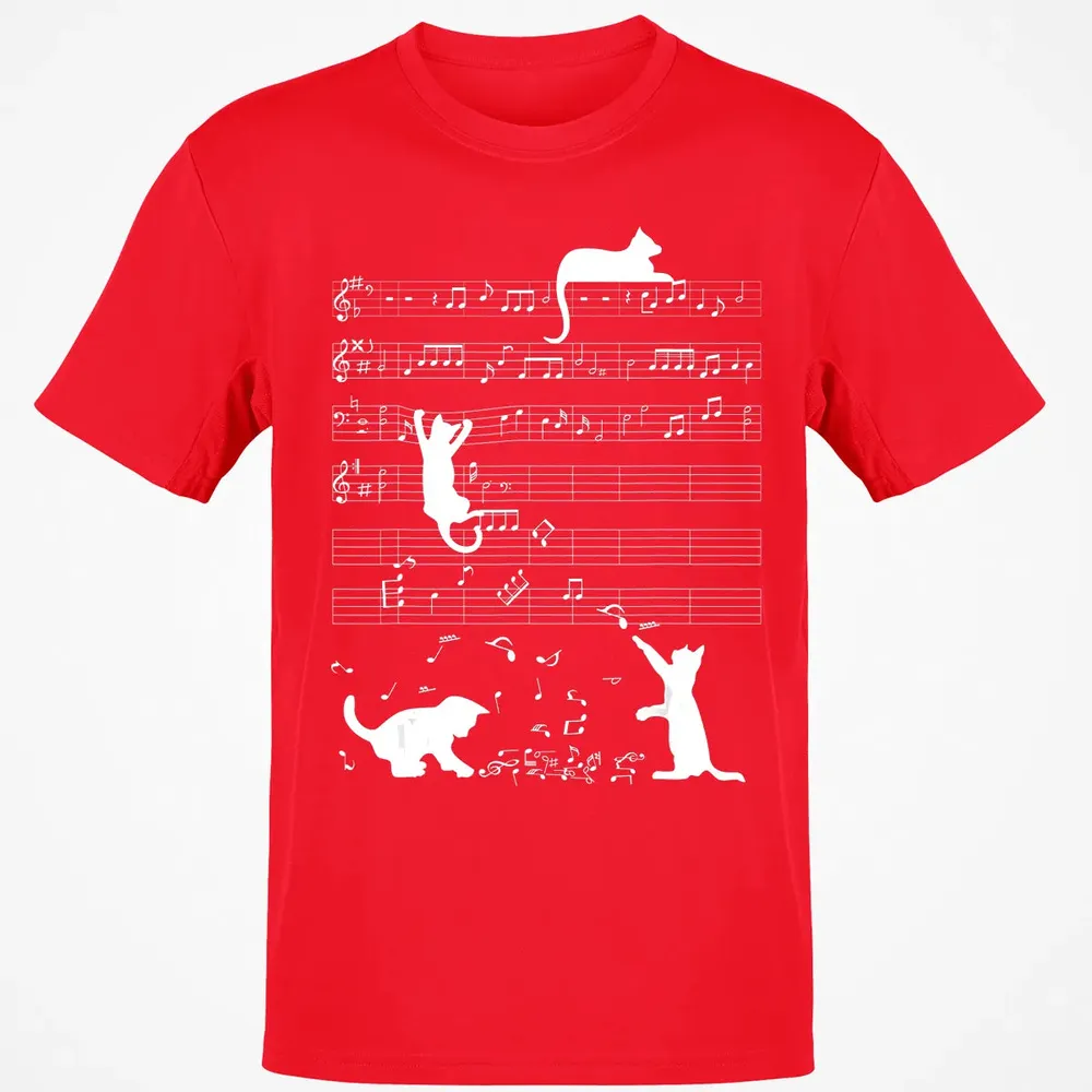 Cute Cat Kitty Playing Music Clef Piano Musician Art Classic Unisex T-Shirt - 11