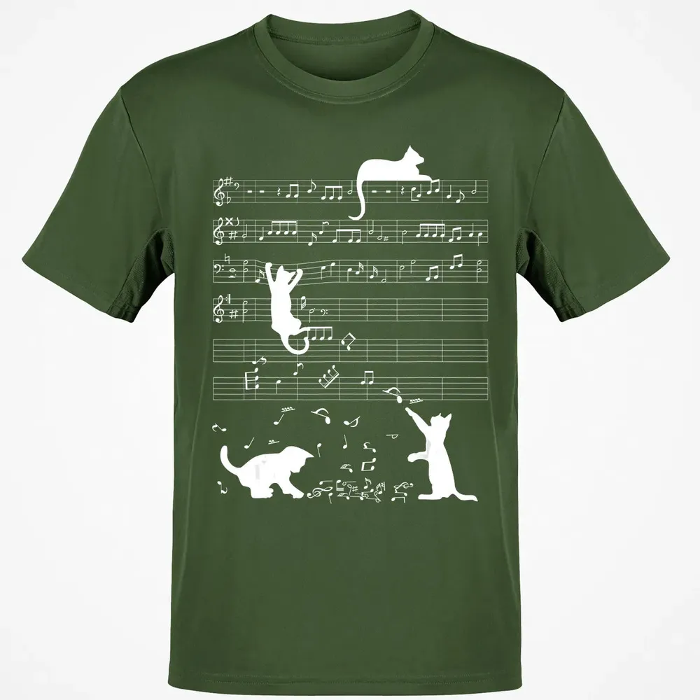 Cute Cat Kitty Playing Music Clef Piano Musician Art Classic Unisex T-Shirt - 7