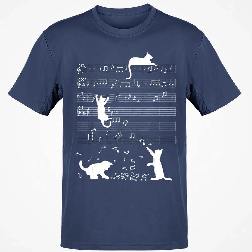 Cute Cat Kitty Playing Music Clef Piano Musician Art Classic Unisex T-Shirt - 8