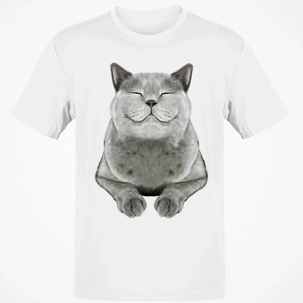 Grey Cat Smile Eager Face  Cats   Gifts Classic Unisex T-Shirt - 13