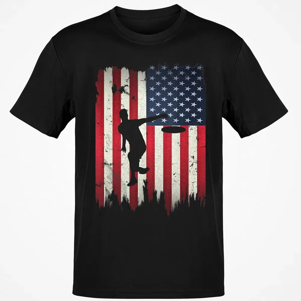 Ultimate Frisbee Disc Golf USA American Flag 4th of July Classic Unisex T-Shirt - 2
