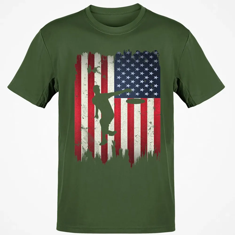 Ultimate Frisbee Disc Golf USA American Flag 4th of July Classic Unisex T-Shirt - 7