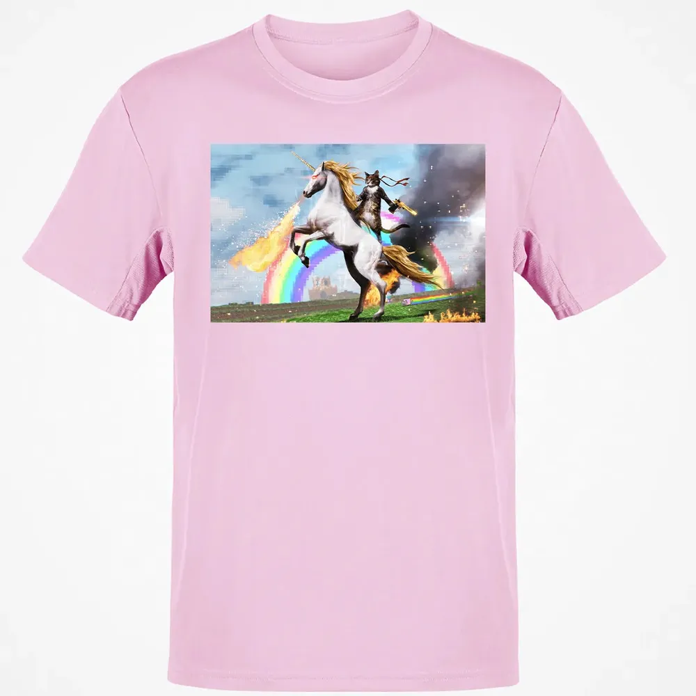 Cat Riding Fire Breathing Unicorn Meme Classic Unisex T-Shirt - 6