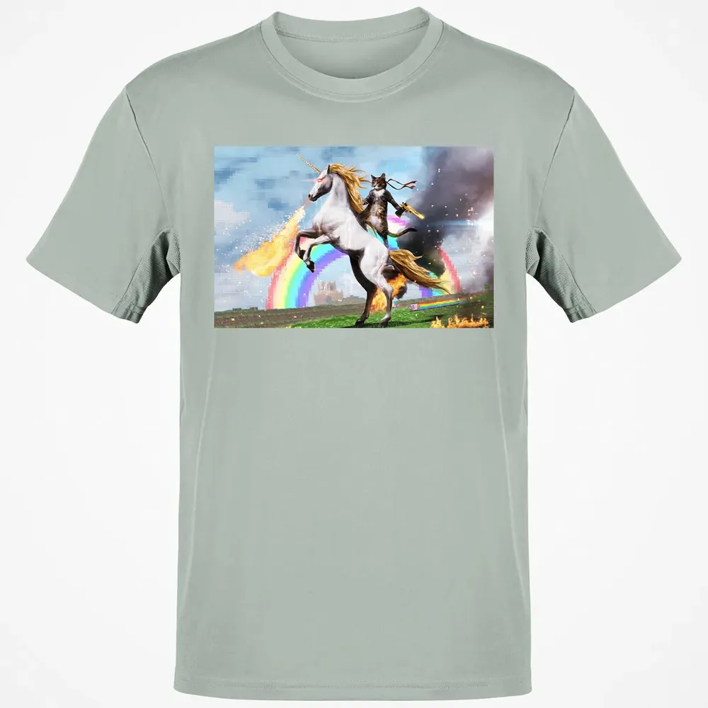 Cat Riding Fire Breathing Unicorn Meme Classic Unisex T-Shirt - 3