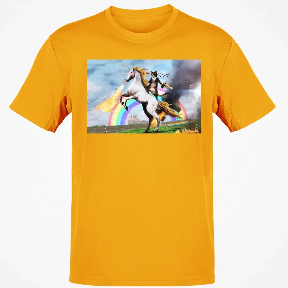 Cat Riding Fire Breathing Unicorn Meme Classic Unisex T-Shirt - 5