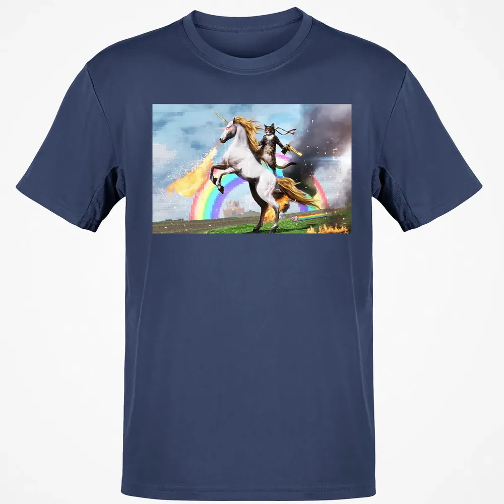 Cat Riding Fire Breathing Unicorn Meme Classic Unisex T-Shirt - 8