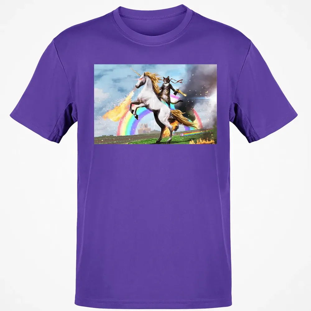 Cat Riding Fire Breathing Unicorn Meme Classic Unisex T-Shirt - 10