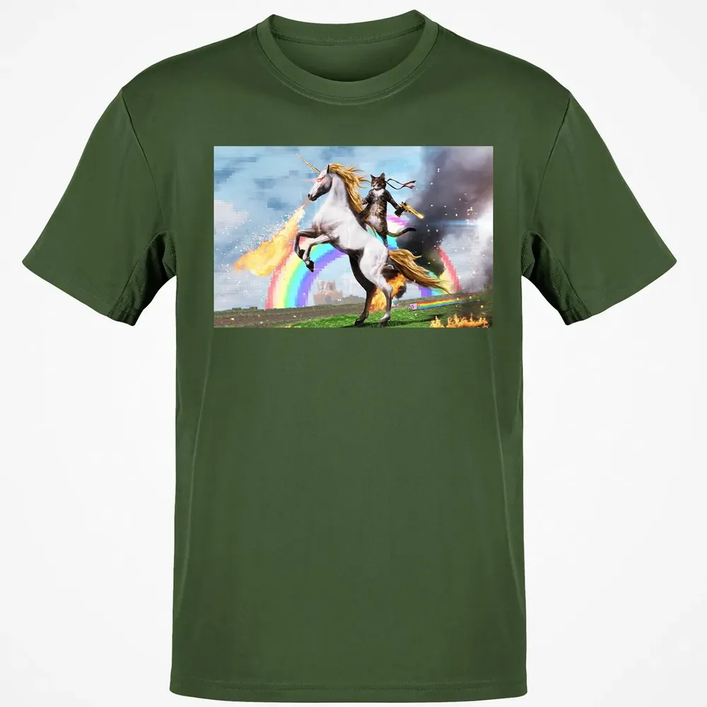 Cat Riding Fire Breathing Unicorn Meme Classic Unisex T-Shirt - 7